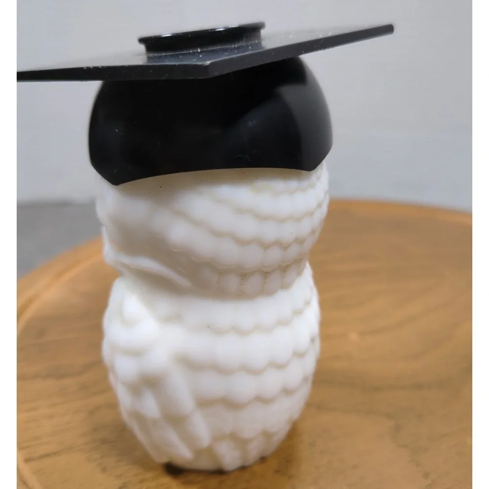 Vtg Avon White Milk Glass Graduate Black Mortarboard Eyeglasses Owl Empty Bottle